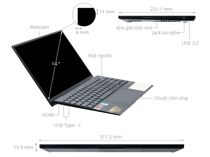 Laptop Asus ZenBook 14X OLED UM5401QA R5 5600H/8GB/512GB/90Hz/Touch/Pen/Cáp/Túi/Win11 (KN209W)