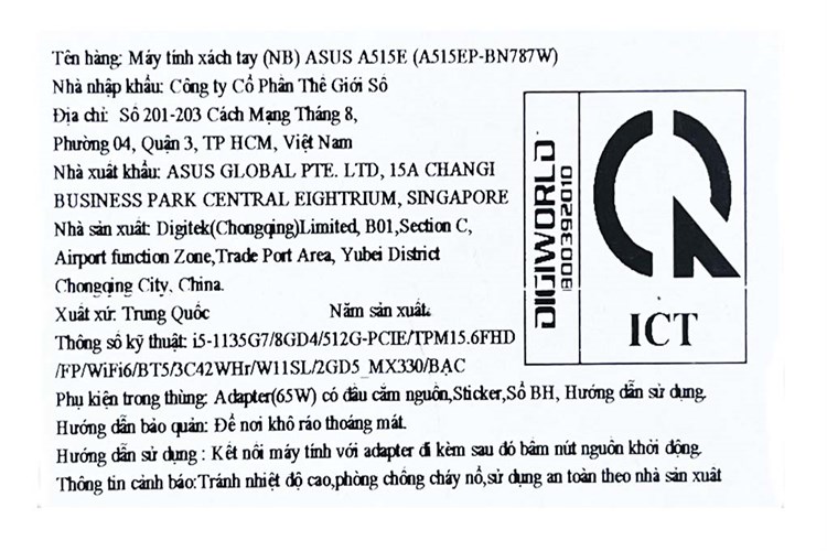 Laptop Asus VivoBook A515EP i5 1135G7/8GB/512GB/2GB MX330/Win11 (BN787W) Màu Bạc