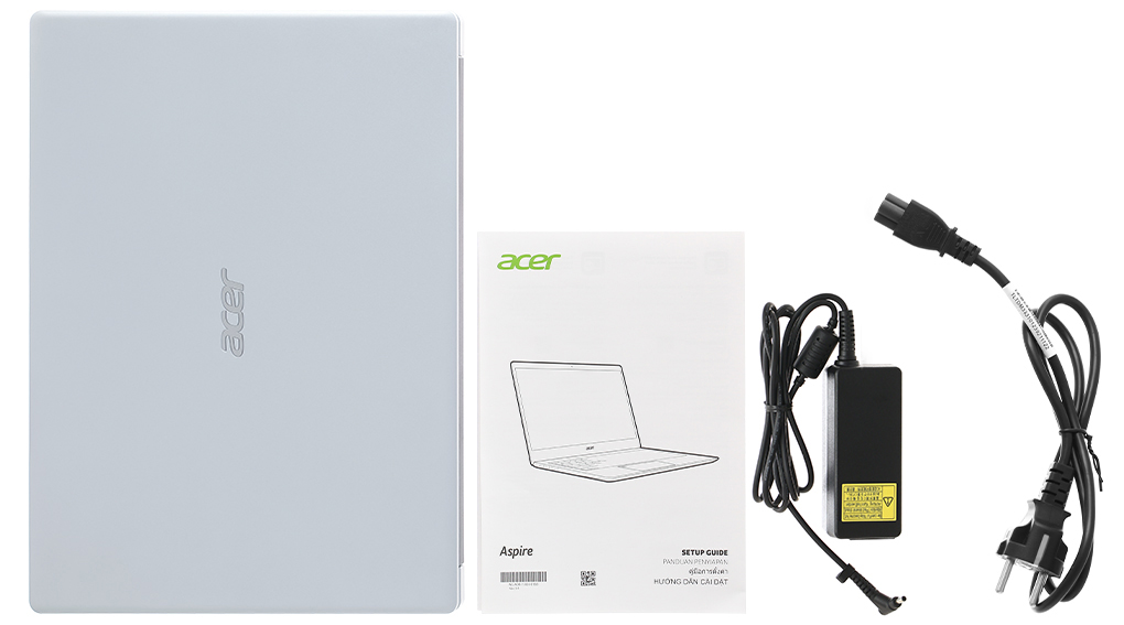 Bộ sản phẩm gồm: Dây nguồn, Sách hướng dẫn, Thùng máy, Sạc Laptop Acer