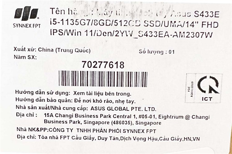 Laptop Asus VivoBook S433EA i5 1135G7/8GB/512GB/Win11 (AM2307W) Màu Đen