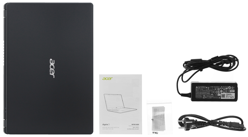 Bộ sản phẩm gồm: Sách hướng dẫn, Sạc Laptop Acer, Thùng máy