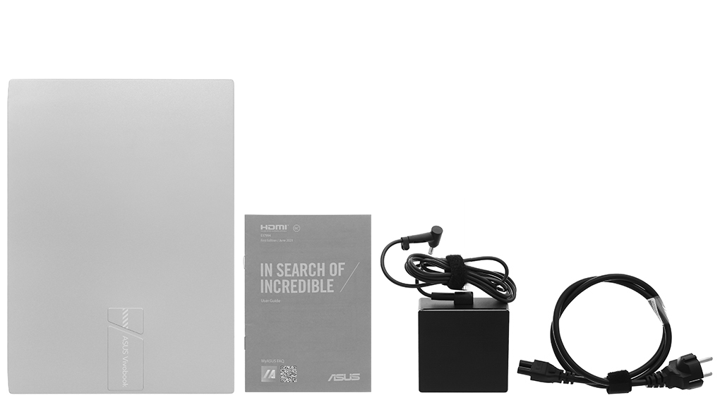 Bộ sản phẩm gồm: Dây nguồn, Sách hướng dẫn, Thùng máy, Sạc Laptop Asus