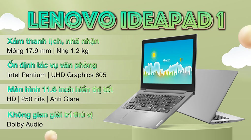 Laptop Lenovo Ideapad 1 11IGL05 N5030/4GB/256GB/Win11 (81VT006FVN)