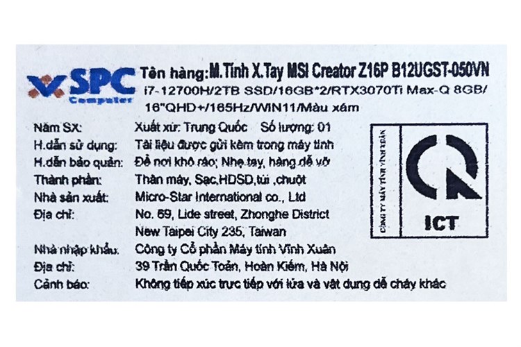 Laptop MSI Creator Z16P B12UGST i7 12700H/32GB/2TB SSD/8GB RTX3070Ti Max-Q/165Hz/Túi/Chuột/Win11 (050VN) Màu Xám