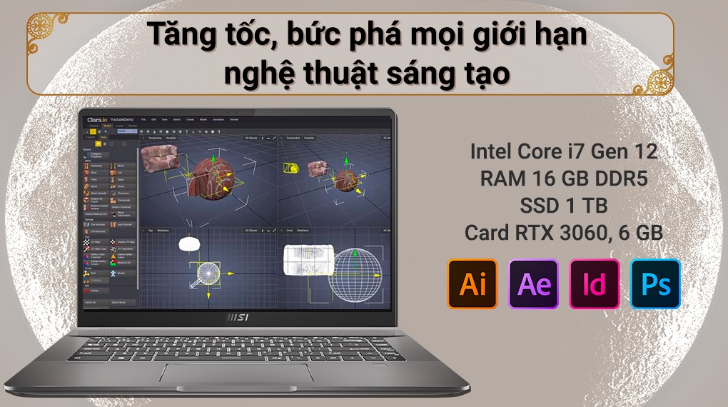 Laptop MSI Creator Z16 A12UET i7 12700H/16GB/1TB SSD/6GB RTX3060/120Hz/Túi/Chuột/Win11 (036VN)