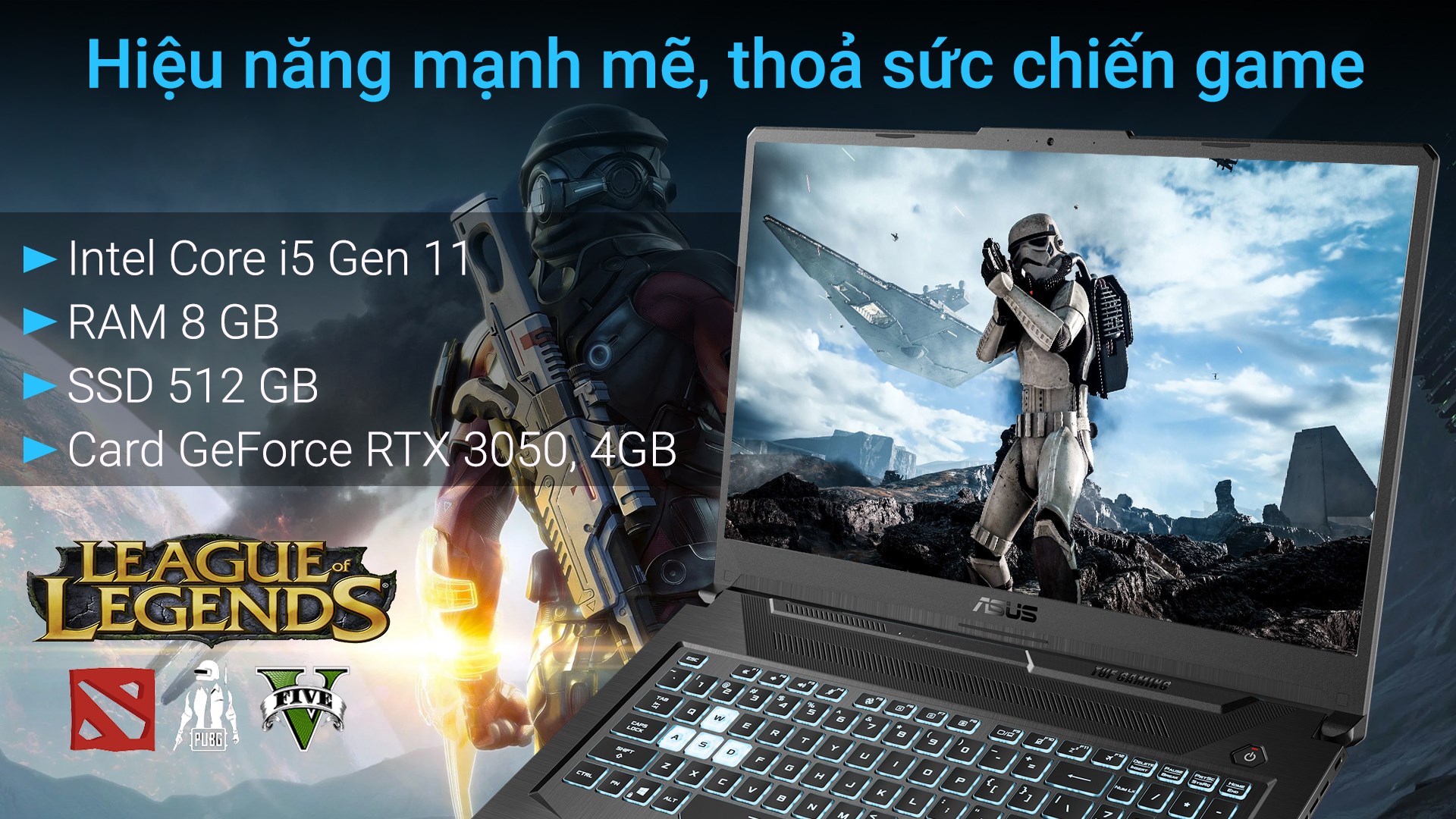 Laptop Asus TUF Gaming FX706HC i5 11400H/8GB/512GB/4GB RTX3050/144Hz/Win11 (HX105W)