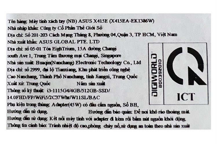 Laptop Asus VivoBook X415EA i3 1115G4/4GB/512GB/Win11 (EK1386W) Màu Bạc