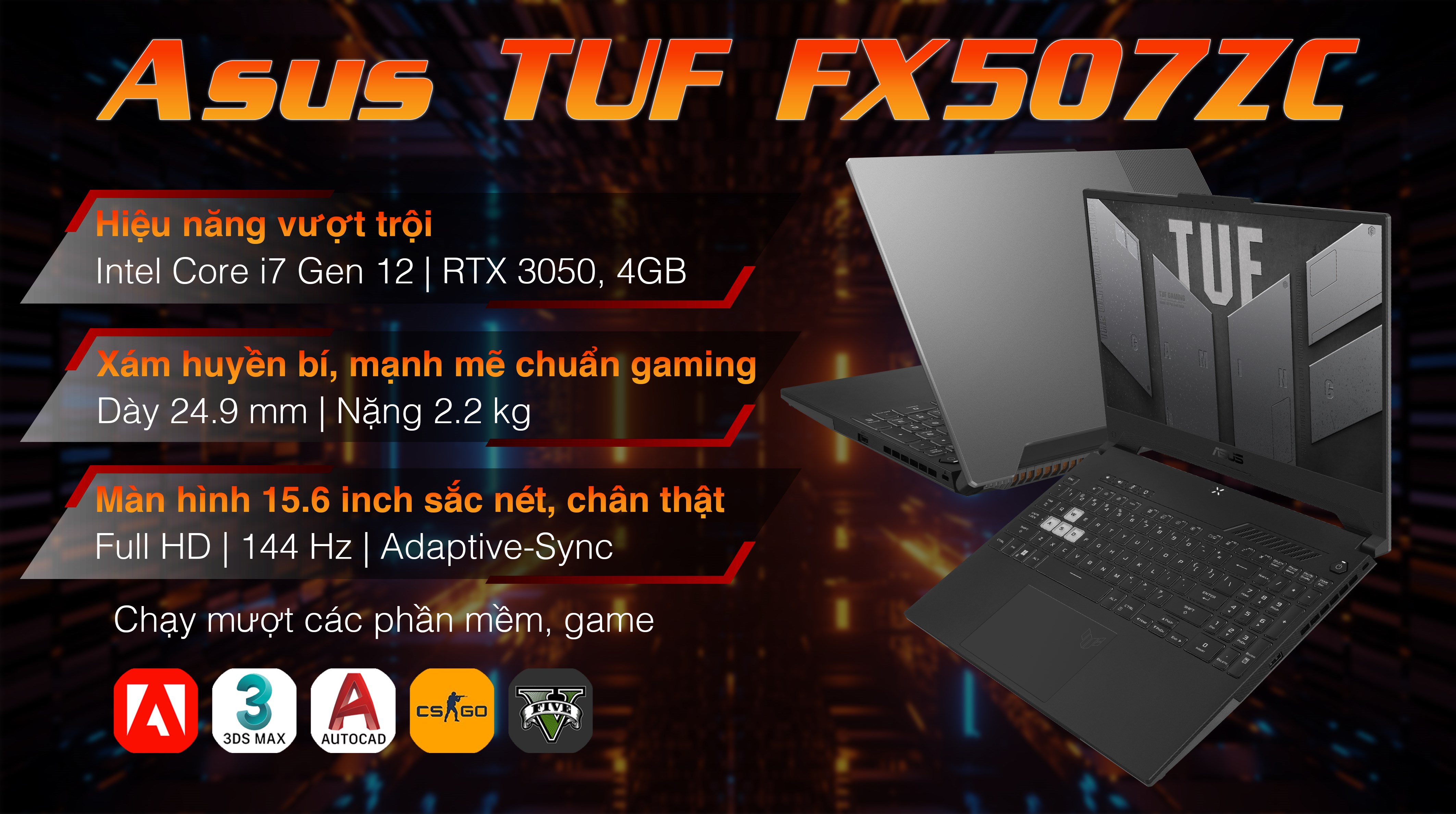 Laptop Asus TUF Gaming F15 FX507ZC i7 12700H/8GB/512GB/4GB RTX3050/144Hz/Win11 (HN124W) hover