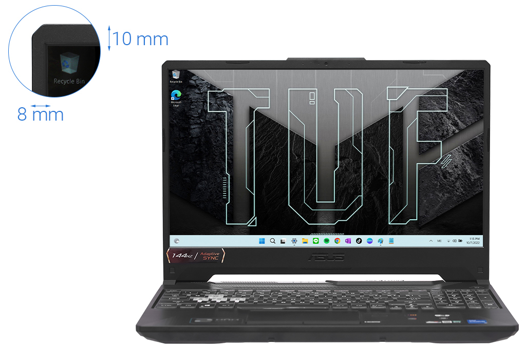 Laptop Asus TUF Gaming F15 FX506HC i5 11400H/8GB/512GB/4GB RTX3050/144Hz/Win11 (HN144W) Màu Đen