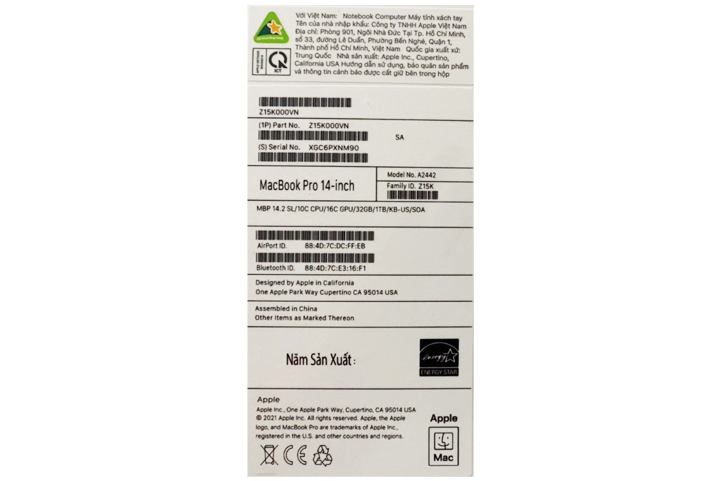Laptop MacBook Pro 14 M1 Pro 2021 10-core CPU/32GB/1TB SSD/16-core GPU Màu Bạc