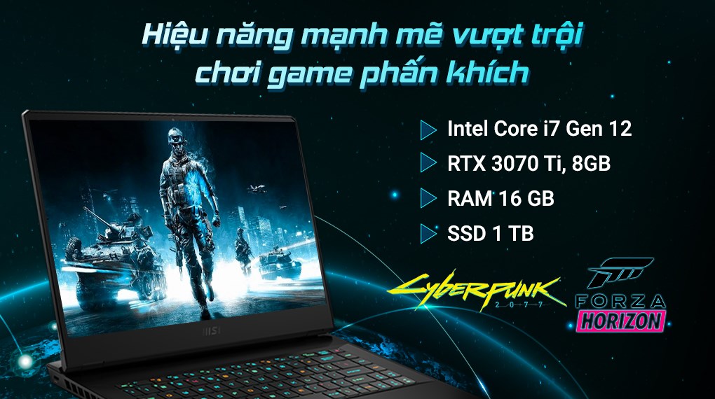 Laptop MSI Gaming Vector GP66 12UGS i7 12700H/16GB/1TB SSD/8GB RTX3070Ti/165Hz/Balo/Chuột/Win11 (432VN)