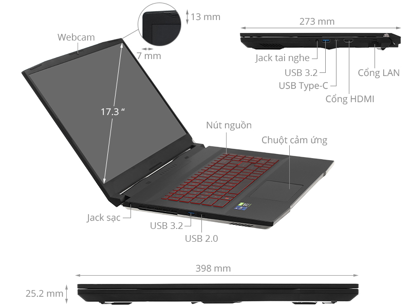 Laptop MSI Katana GF76 11UE i7 11800H/16GB/512GB/6GB RTX3060/144Hz/Balo/Chuột/Win11 (450VN)