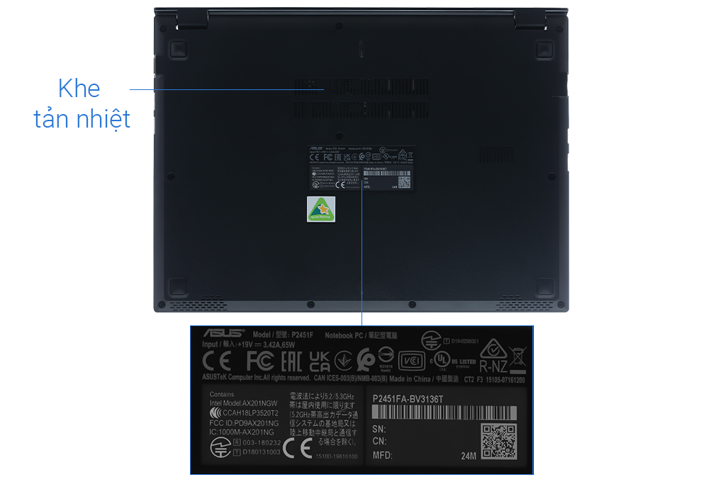 Laptop Asus ExpertBook P2451F i3 10110U/4GB/256GB/Win10 (BV3136T) Màu Đen