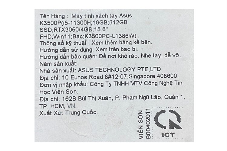 Laptop Asus VivoBook Pro 15 OLED K3500P i5 11300H/16GB/512GB/4GB RTX3050/Win11 (L1386W) Màu Bạc