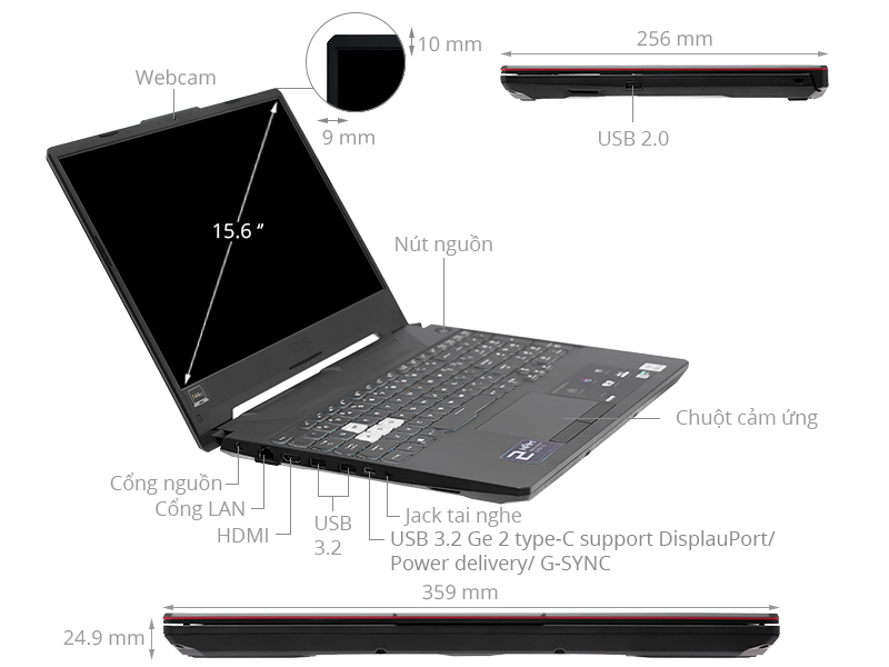Asus TUF Gaming F15 FX506LHB i5 10300H/8GB/512GB/4GB GTX1650/144Hz/Win11 (HN188W)