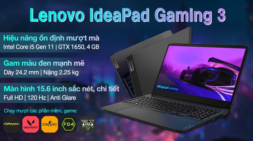Laptop Lenovo IdeaPad Gaming 3 15IHU6 i5 (82K10178VN) - Chính hãng, trả góp