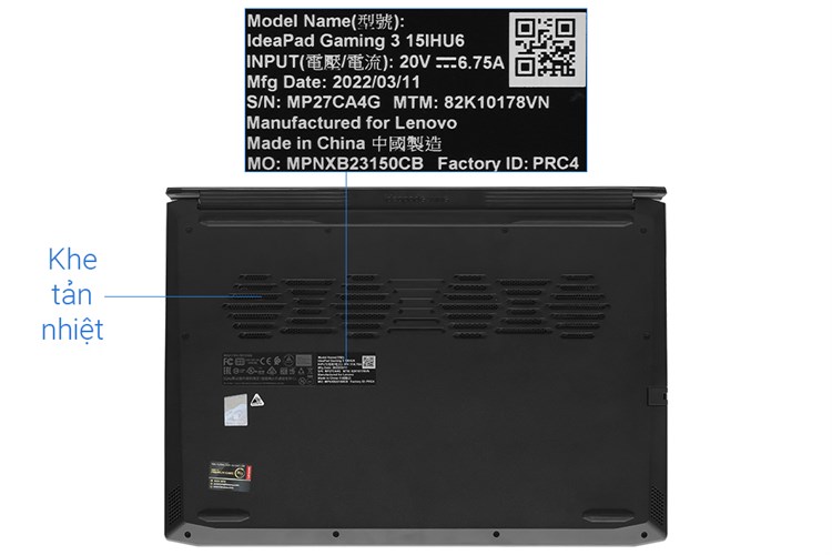 Laptop Lenovo IdeaPad Gaming 3 15IHU6 i5 11300H/8GB/512GB/4GB GTX1650/120Hz/Win11 (82K10178VN) Màu Đen