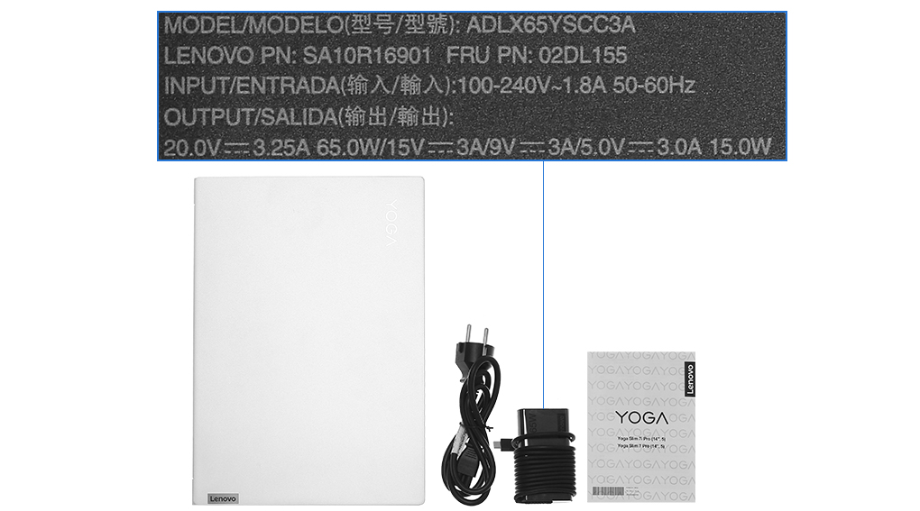 Bộ sản phẩm gồm: Sách hướng dẫn, Thùng máy, Sạc Laptop Lenovo ( 65W USB-C )