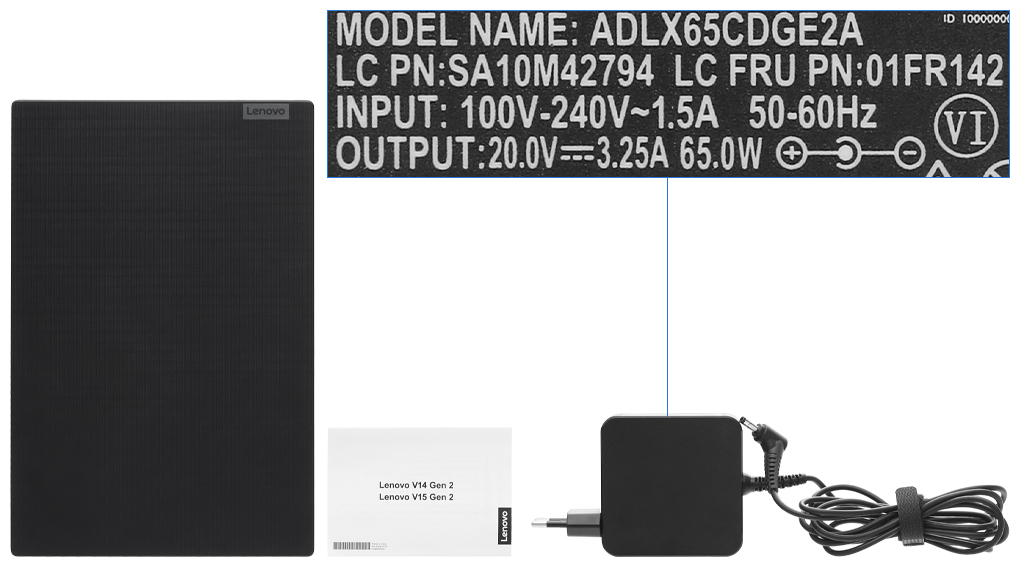 Bộ sản phẩm gồm: Sách hướng dẫn, Thùng máy, Sạc Laptop Lenovo ( 65W )