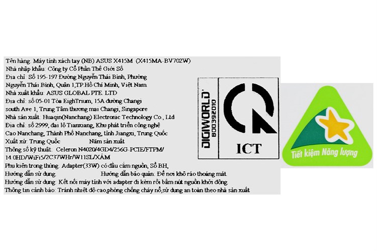 Laptop Asus Vivobook X415MA N4020/4GB/256GB/Win11 (BV702W) Màu Xám