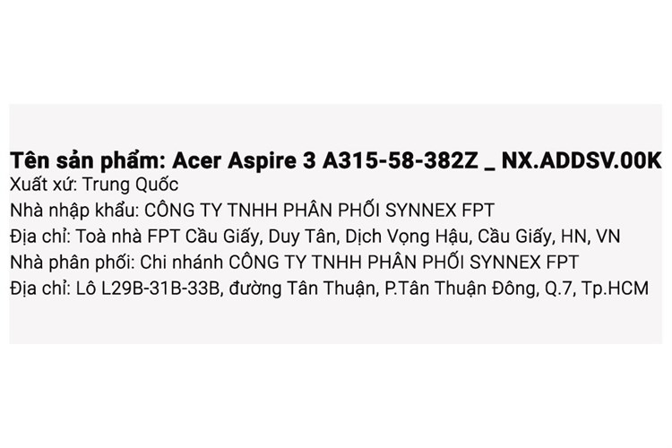 Laptop Acer Aspire 3 A315 58 382Z i3 1115G4/8GB/256GB/Win11 (NX.ADDSV.00K) Màu Bạc