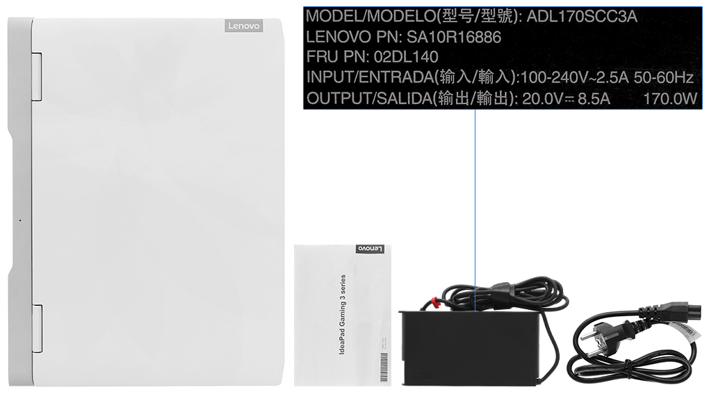 Bộ sản phẩm gồm: Sách hướng dẫn, Thùng máy, Sạc Laptop Lenovo ( 170W )