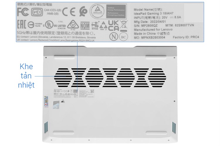 Laptop Lenovo Ideapad Gaming 3 15IAH7 i5 12500H/8GB/512GB/4GB RTX3050/120Hz/Win11 (82S9007TVN) Màu Trắng