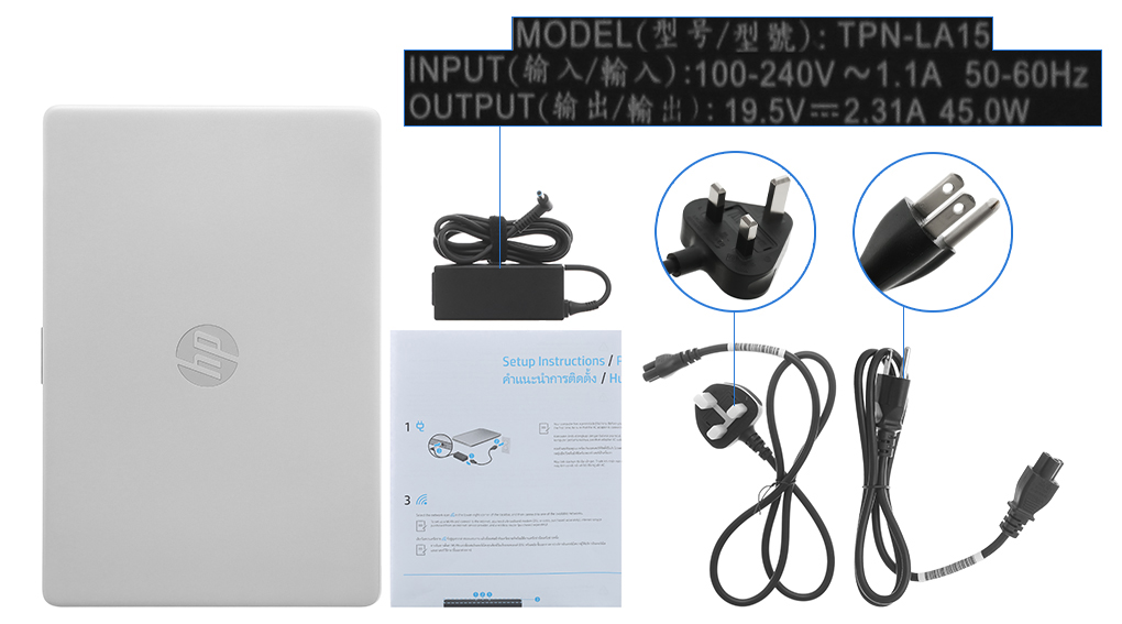 Bộ sản phẩm gồm: Sách hướng dẫn, Thùng máy, Sạc Laptop HP