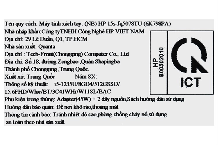 Laptop HP 15s fq5078TU i5 1235U/8GB/512GB/Win11 (6K798PA) Màu Bạc