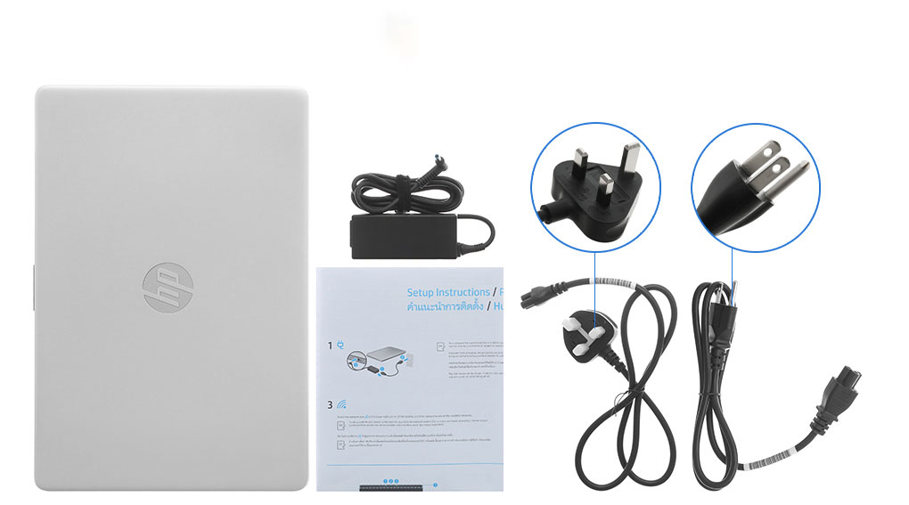 Bộ sản phẩm gồm: Thùng máy, Sạc Laptop HP, Sách hướng dẫn