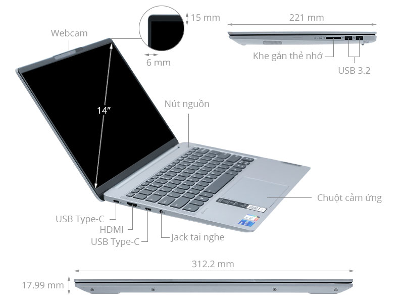 Laptop Lenovo Ideapad 5 Pro 14ITL6 i5 1155G7/8GB/512GB/Win11 (82L300M9VN)