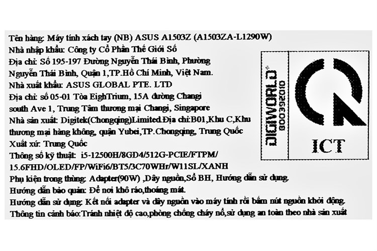 Laptop Asus VivoBook 15X OLED A1503ZA i5 12500H/8GB/512GB/Win11 (L1290W) Màu Xanh