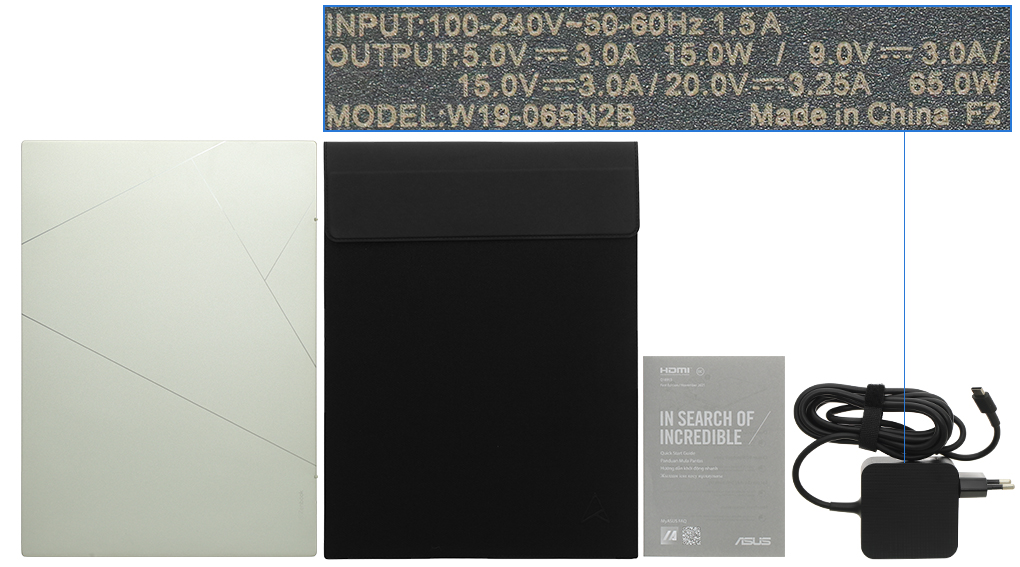 Bộ sản phẩm gồm: Sách hướng dẫn, Thùng máy, Túi xách ( Trong thùng máy ), Cáp ( USB A - RJ45 ), Sạc Laptop Asus