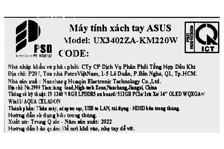 Laptop Asus Zenbook 14 OLED UX3402ZA i5 1240P/8GB/512GB/90Hz/Cáp/Túi/Win11 (KM220W) Màu Bạc