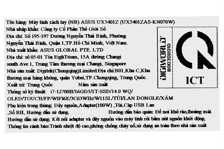 Laptop Asus Zenbook 14X OLED Space Edition UX5401ZAS i7 12700H/16GB/1TB/Cáp/Túi/Win11 (KN070W) Màu Xám