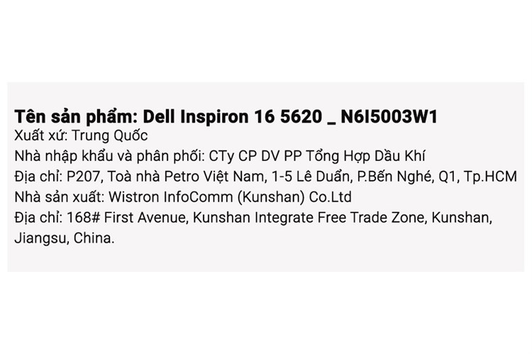 Laptop Dell Inspiron 16 5620 i5 1240P/16GB/512GB/2GB MX570/OfficeHS/Win11 (N6I5003W1) Màu Bạc