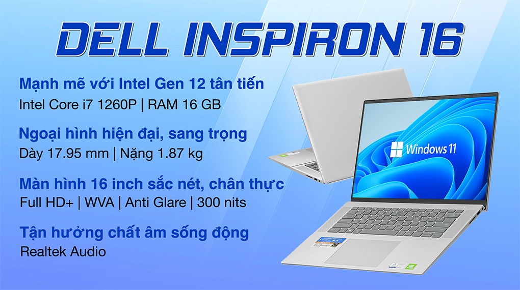 Laptop Dell Inspiron 16 5620 i7 1260P/16GB/512GB/2GB MX570/OfficeHS/Win11 (N6I7000W1)