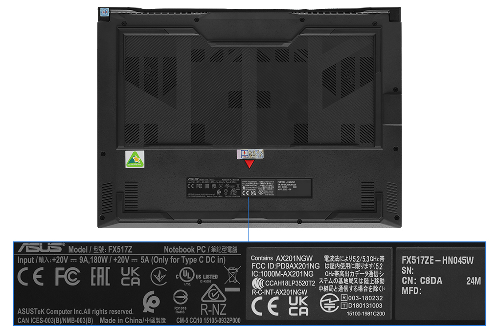 Laptop Asus TUF Gaming Dash F15 FX517ZE - HN045W (i5 12450H, 8GB, 512GB, RTX 3050Ti 4GB, Full HD 144Hz, Win11) Màu Đen