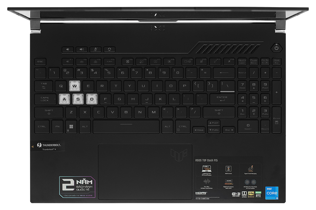 Laptop Asus TUF Gaming Dash F15 FX517ZE - HN045W (i5 12450H, 8GB, 512GB, RTX 3050Ti 4GB, Full HD 144Hz, Win11) Màu Đen