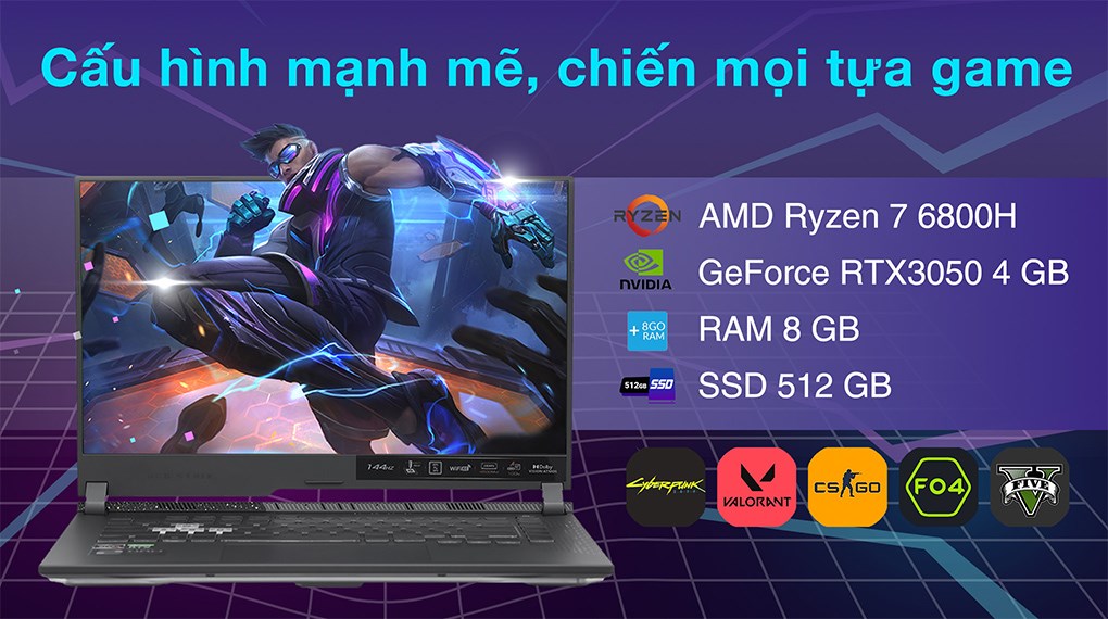 Laptop Asus Gaming ROG Strix G15 G513RC R7 6800H/8GB/512GB/4GB RTX3050/144Hz/Win11 (HN038W)