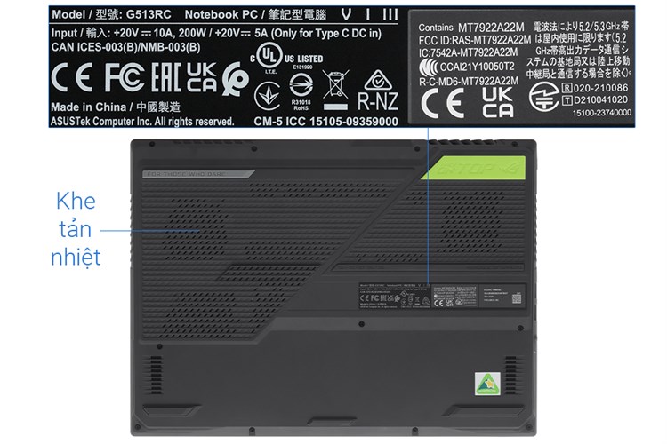 Laptop Asus Gaming ROG Strix G15 G513RC R7 6800H/8GB/512GB/4GB RTX3050/144Hz/Win11 (HN038W) Màu Xám