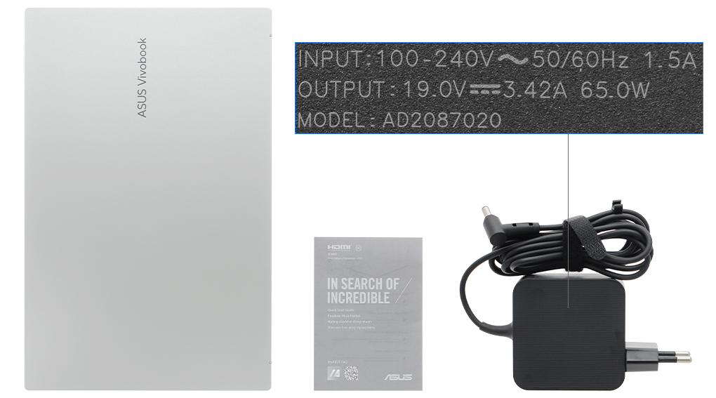 Bộ sản phẩm gồm: Thùng máy, Sạc Laptop Asus, Sách hướng dẫn