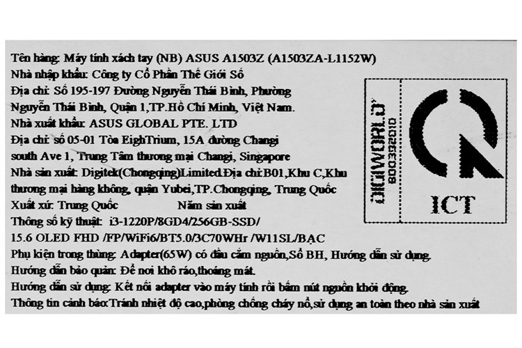 Laptop Asus VivoBook 15X OLED A1503ZA i3 1220P/8GB/256GB/Win11 (L1152W) Màu Bạc