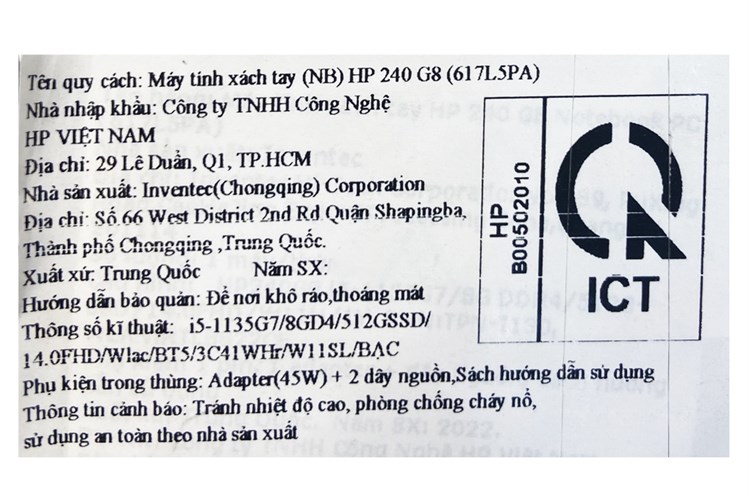 Laptop HP 240 G8 i5 1135G7/8GB/512GB/Win11 (617L5PA) Màu Bạc