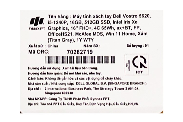 Laptop Dell Vostro 5620 i5 1240P/16GB/512GB/OfficeHS/Win11 (70282719) Màu Xám