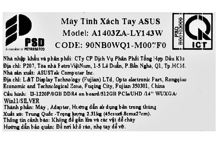 Laptop Asus Vivobook 14X A1403ZA i3 1220P/8GB/512GB/Win11 (LY143W) Màu Bạc