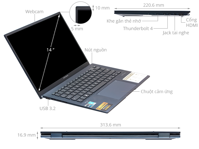 Asus Zenbook 14 OLED UX3402ZA i7 1260P/16GB/512GB/Cáp/Win11 (KM221W)