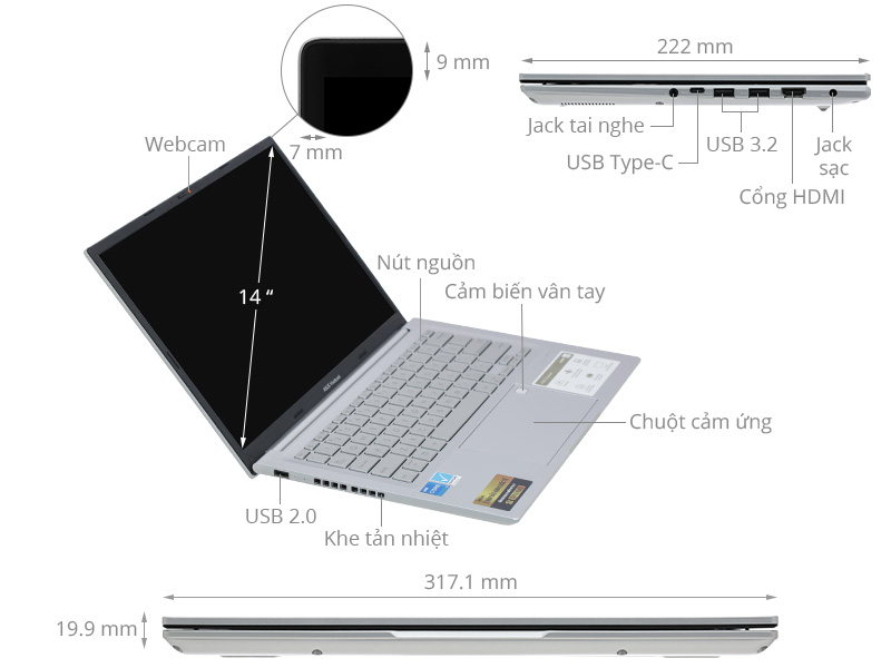 ASUS A1403ZA: Core i5 12500H/14in 3K OLED 90Hz/đèn phím/còn BH 6th !!! - 8