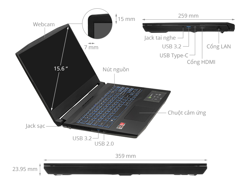 MSI Gaming Alpha 15 B5EEK R7 5800H/16GB/512GB/8GB RX6600M/144Hz/Balo/Chuột/Win11 (218VN)