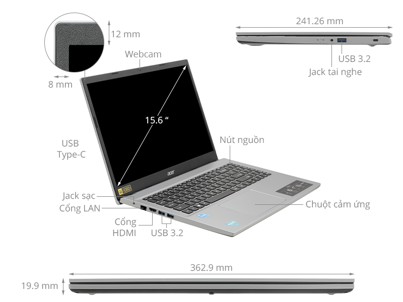 Acer Aspire 3 A315 59 314F i3 1215U/8GB/256GB/Win11 (NX.K6TSV.002)